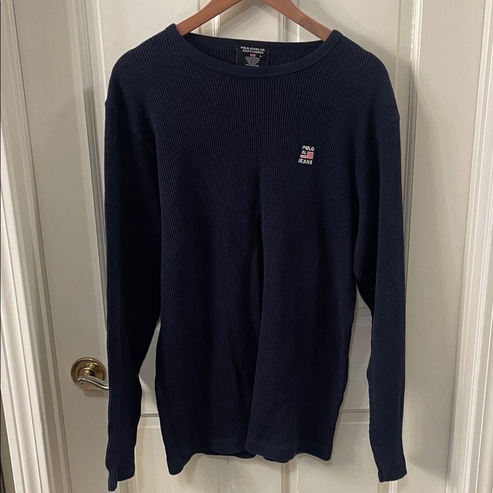 Beautiful Polo Jeans by Ralph Lauren Navy Waffle Knit Crewneck Sweater